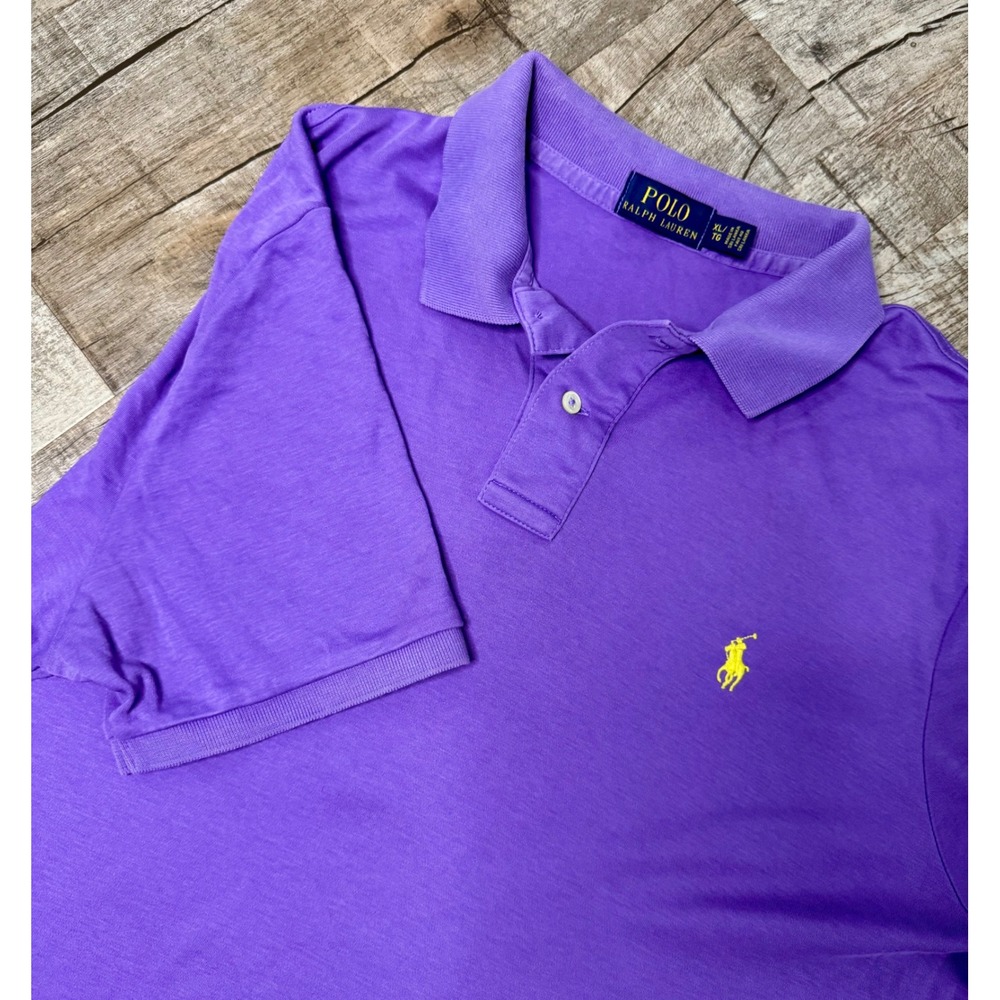 Polo Ralph Lauren Mens XL Purple Short Sleeve Jersey Polo Shirt Yellow Pony Logo